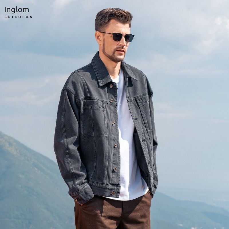 Yingjuelun American Retro Workwear Washed Denim Jacket Men's Lapel Silhouette Top Autumn and Winter Jacket