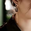 Luxury Asymmetric Black Square Tassel Drop Earrings for Women Temperament Hollow Heart Long Dangle Earring Girls Party Jewelry