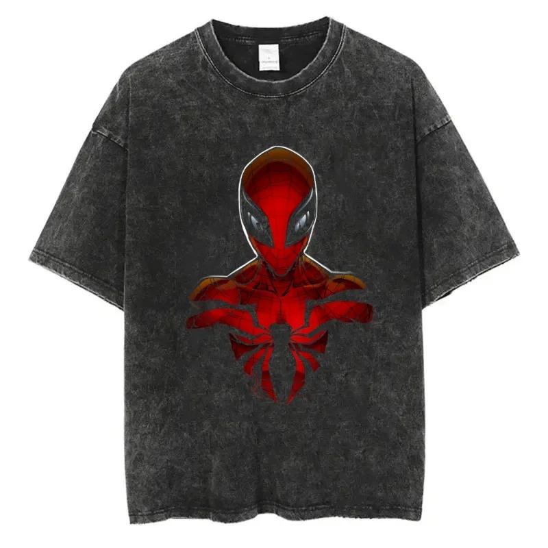 Vintage Washed Oversized Short-Sleeve T-Shirt Featuring Monochrome Spider-Man Symbiote Suit Sketch Graphic Print