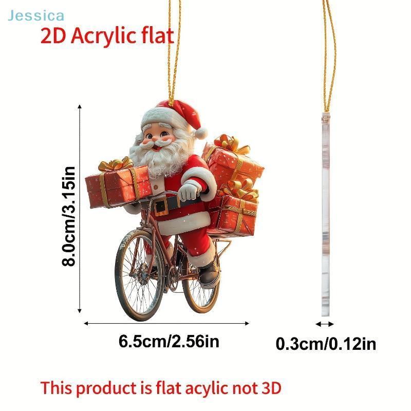 2D Acrylic Santa Claus Biking Gift Hanging Christmas Pendants Christmas Tree Decoration