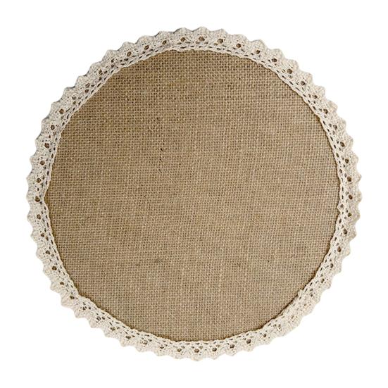 Jute Table Placemats Set Rustic Lace-Trimmed Round Scallop Edge Hot Pads