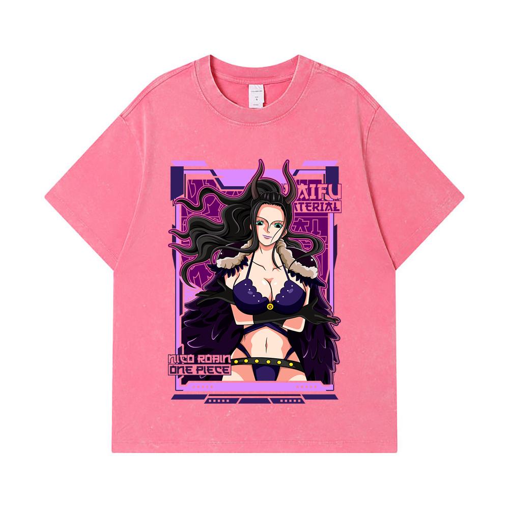 275 GSM Washed T-shirts 100% Cotton One Piece V38 Robin Waifu Print Unisex Heavy Cotton T Shirt