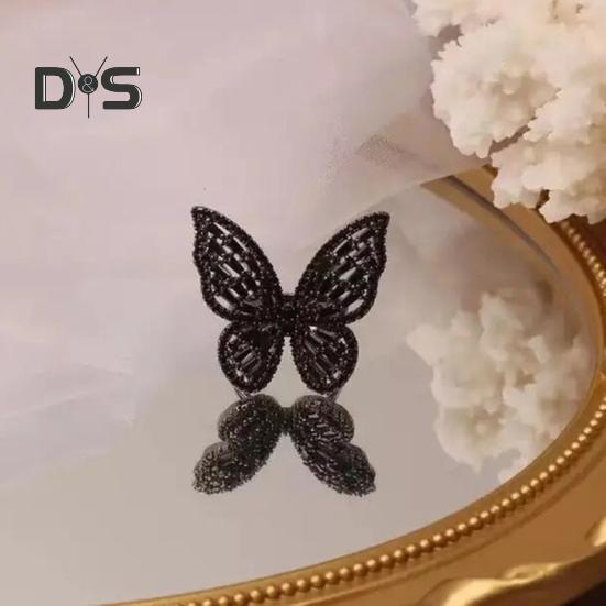 Pierścionek damski Hollow Out Butterfly Shape Rhinestone Alloy Regulowany pierścień otwierający Bankiet Party Wedding Jewelry
