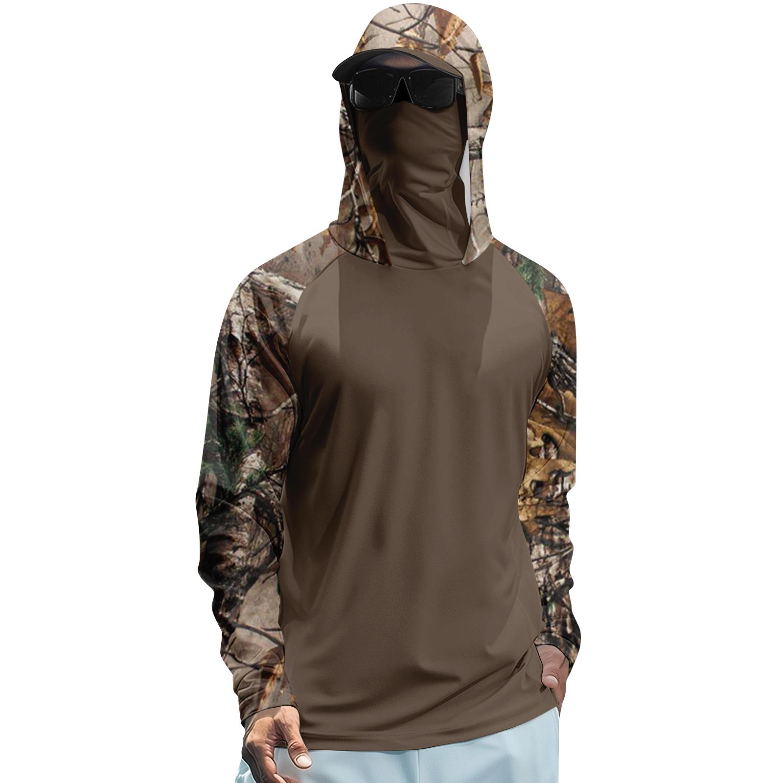 

Men s Summer Branch Pattern Quick Dry Long Sleeve T Shirt Sun Protection Hoodie Outdoor Fishing Fitness Sports Top Lightweight Breathable S коричневый