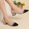 Pointed-toe Knitted Chunky Heel Sandals, Fashionable and Breathable for Autumn. Women's Dress-pairing Large-sized Single Shoes.