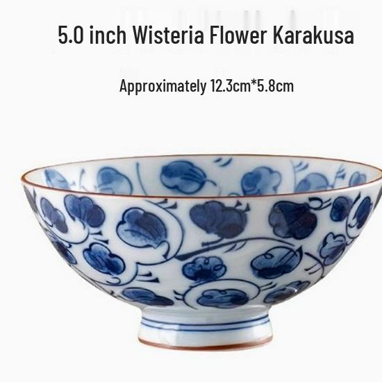 Japanese Mino Ware Ceramic Rice Bowl - Underglaze Color Design