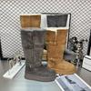thick-soled gray long-tube snow boots for women, winter velvet and thickened thermal cotton shoes.