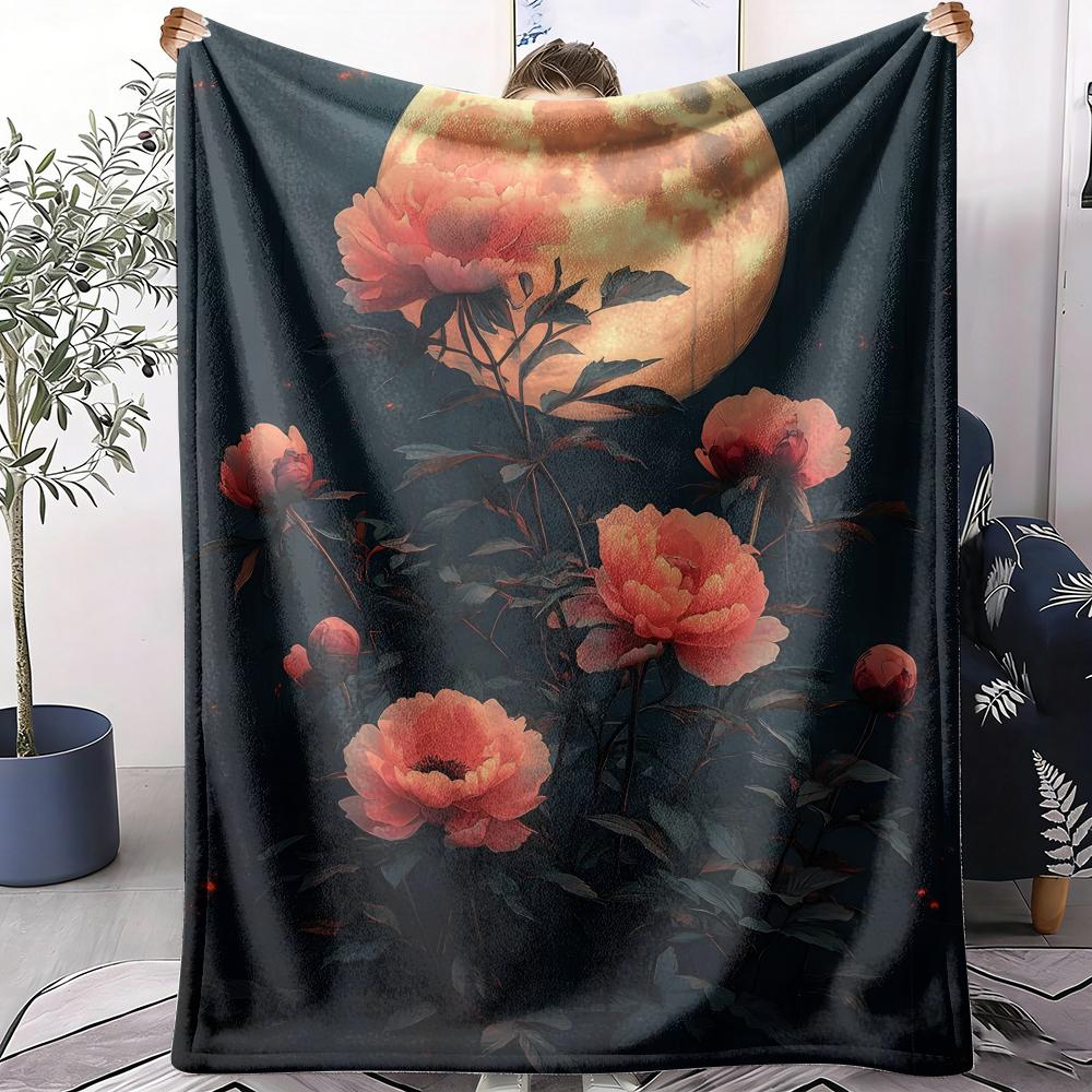 Peony Throw Soft Flannel AC Blanket Lightweight Summer Nap Throw Cozy Blanket for Sofa Bed Travel Home