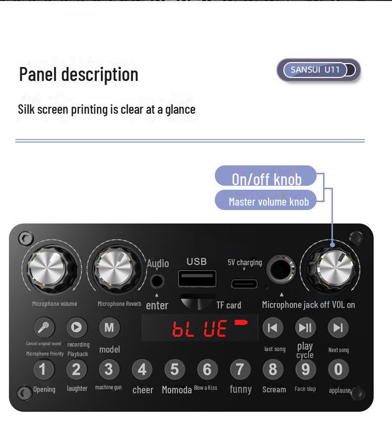 Boxă Bluetooth Portabilă Shanshui U11 - Wireless, pentru Exterior, Mini, cu Bass Îmbunătățit, Ideală pentru Dans în Piață și Karaoke.