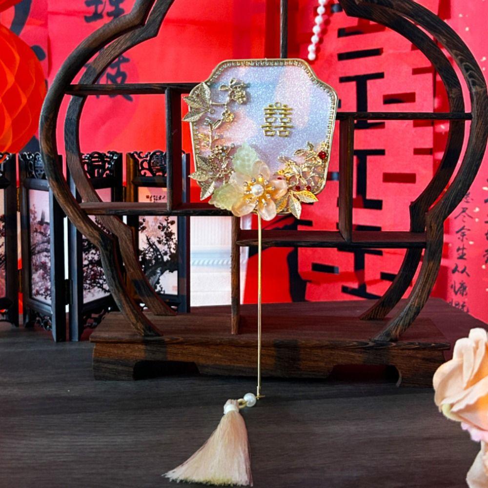 Chinese Style Mini Chinese Fan Tassels with Pendant Bridal Group Fan Vintage Handheld Chinese Silk Fan Chinese Wedding