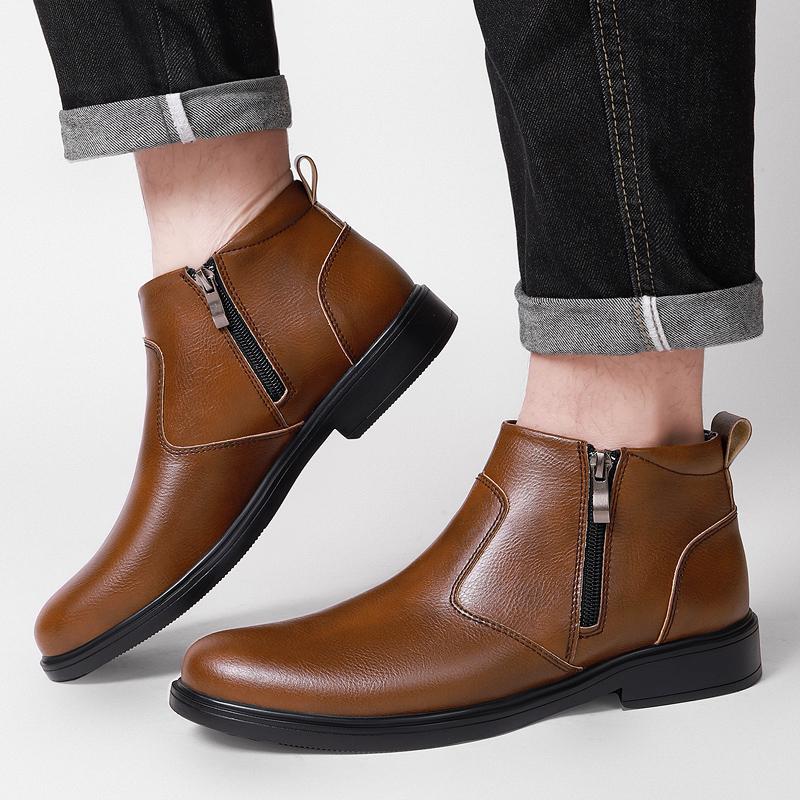 Fashion Trendy Men Leather Boots Quality Side Zipper Autumn and Winter Business Office Chelsea Boots Non Slip Sole Walking Driving Boots