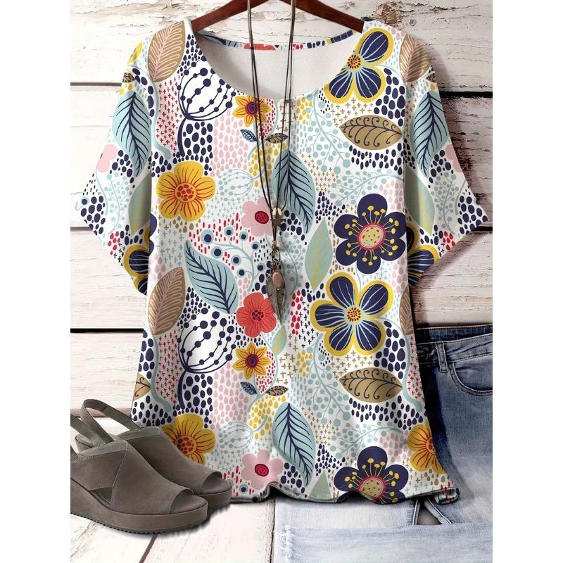 

Летняя женская футболка с короткими рукавами и принтом в виде цветка и растения, напечатанная на 3D-принтере 2XL