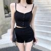 Lady's Two Piece Set Camisole Drawstring High Waist Shorts Solid Color