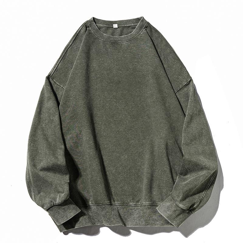 Men's 350g Vintage Washed Long Sleeve T-shirt - Lightweight Round Neck Casual Base Layer for Spring & Autumn.