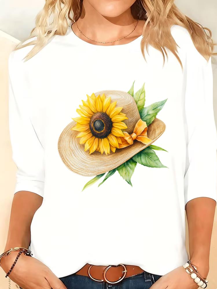 (Asian Size) Print Autumn Winter Spring Women Female Clothing Casual Tee O-neck Letter Floral  Long Sleeve T Shirt Fashion Top Graphic T-shirts