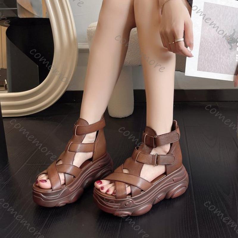 Comemore Summer Roman Sandals for Women Black Brown Thick Bottom Sports Style Women's Shoes High Heels Fish Mouth Sandales Shoes