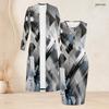 Women Plus Size Two Piece Set Long Sleeve Open Front Cardigan Crew Neck Sleeveless Bodycon Dress Geometric Printed Black Gold Gray