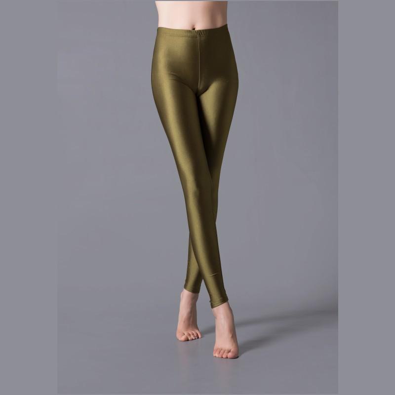 Glossy Fluorescent Leggings: Smooth, Solid Color Dance Performance Pants