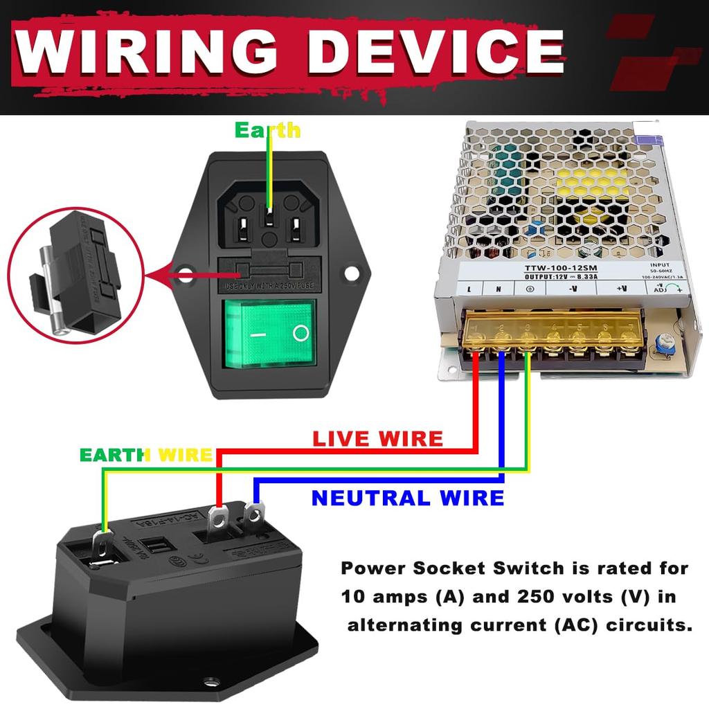 MKBKLLJY 2PCS Inlet Module Plug Male Power Socket Arcade Power Switch 10A 250V AC