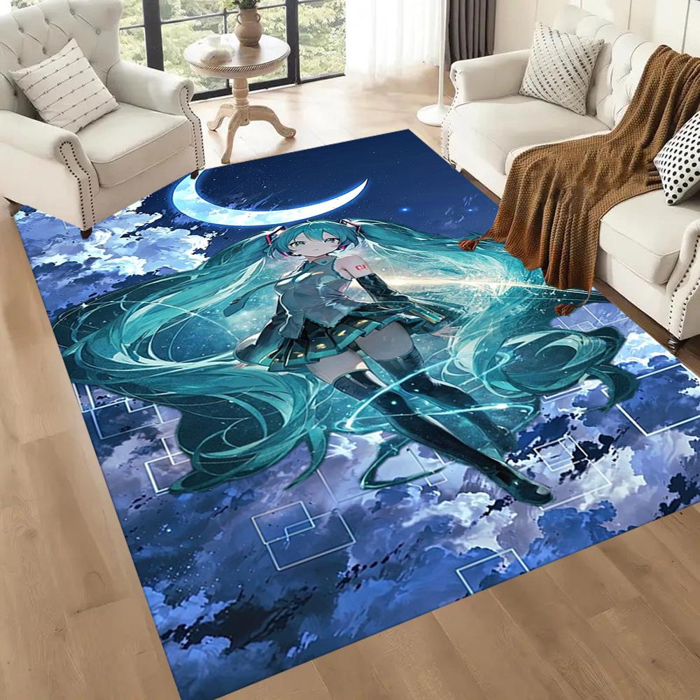 Hatsune Miku On The Moon Square rugs are a great choice for living rooms, bedrooms, home décor, and as gifts.