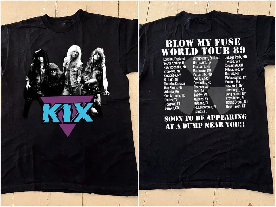 KIX Band TShirt Kix Blow My Fuse Tour 1989 T Shirt Men#039;s Black IA747 Unisex T-Shirt L