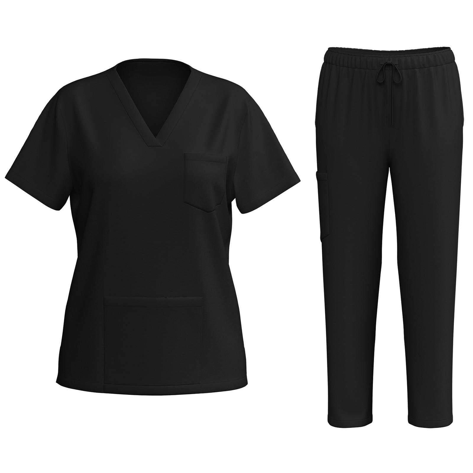 

Women s Uniforms Quick Dry Fabrics V-Neck With Pockets Short Sleeves Long Pants Color Workwear Suit XL чорний
