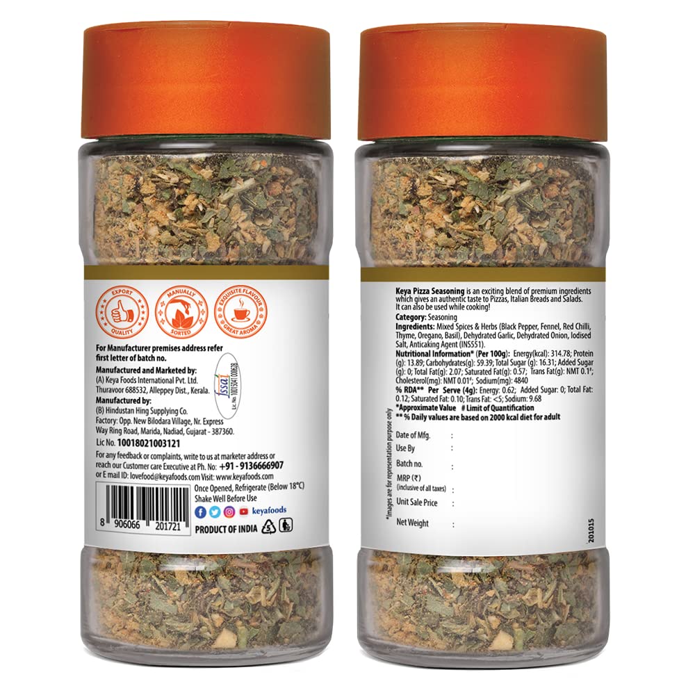 Keya Pizza Seasoning | All Natural & Healthy Spice Blend for Pizza, Pasta & More | Glass Bottle | Premium Herbs and Spices | Contains Freeze dried