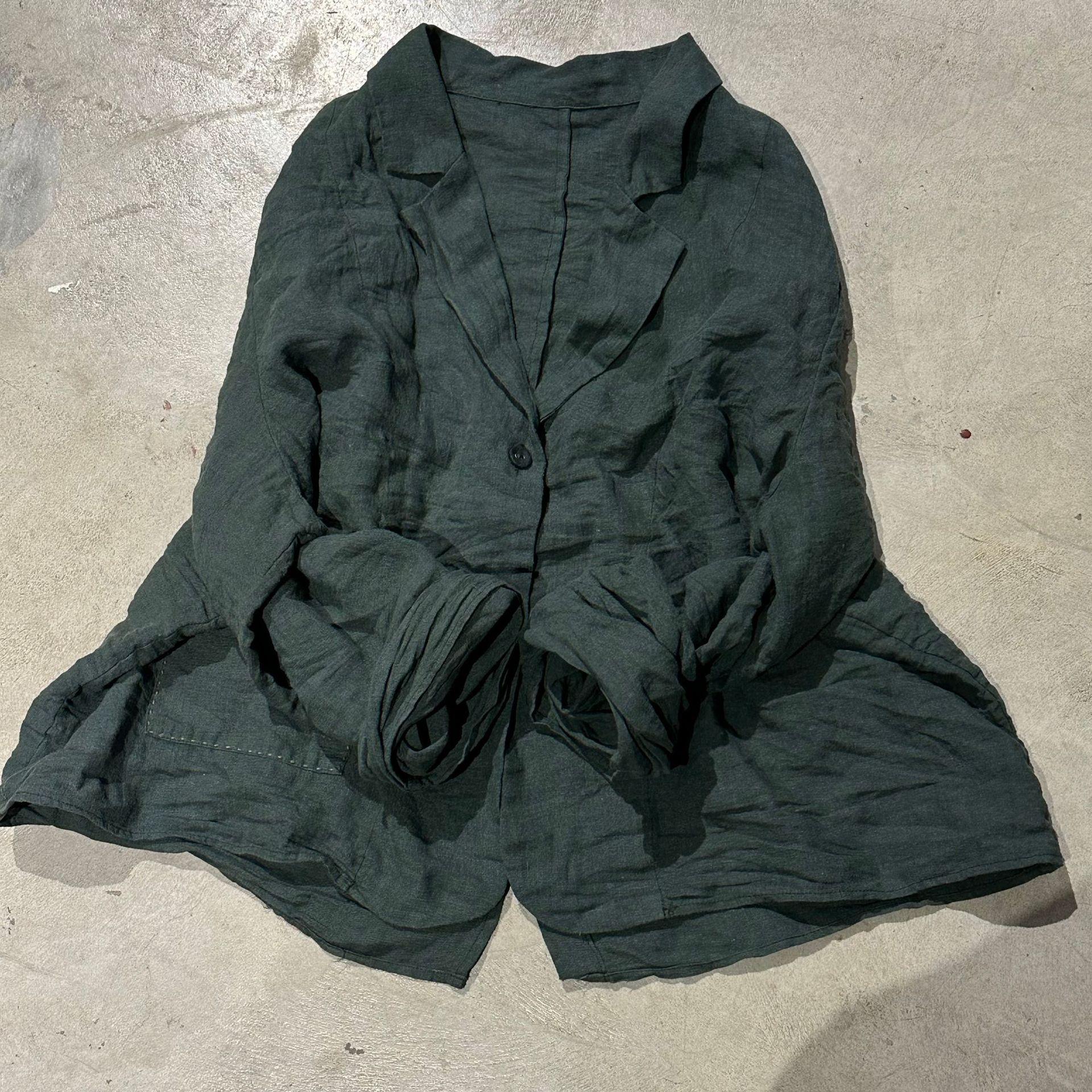 

Johnature Жіночі весняні повсякденні одноколірні вінтажні однобортні ретро-пальта з довгими рукавами One Size зелений