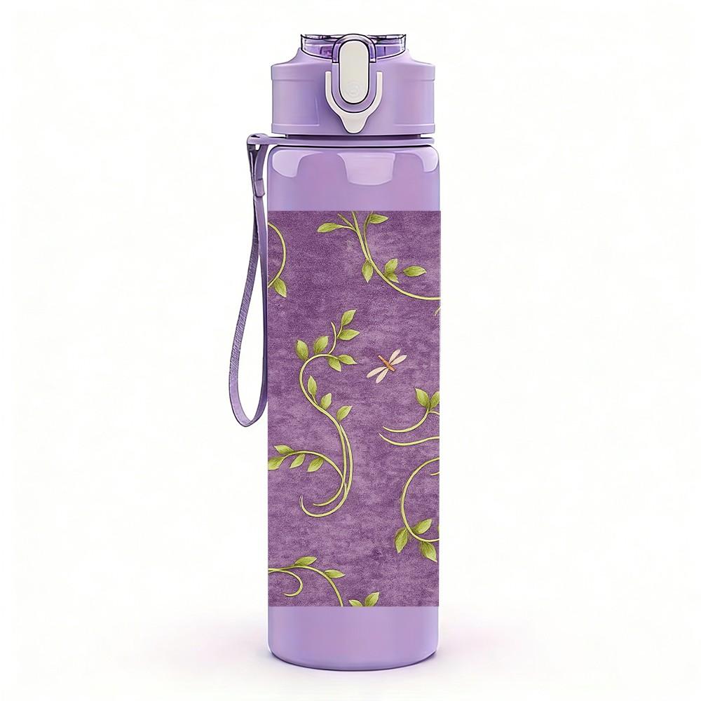 1PC Purple Gold Vintage Texture Print 750ml Color Plastic Sports Water Bottle Leakproof Flip Straw Lid Suitable for Sports Office Home Use