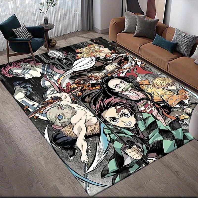Demon Slayer Retro Style Square Area Rug, Non-Slip Floor Mat for Bedroom, Perfect Gift for Fans