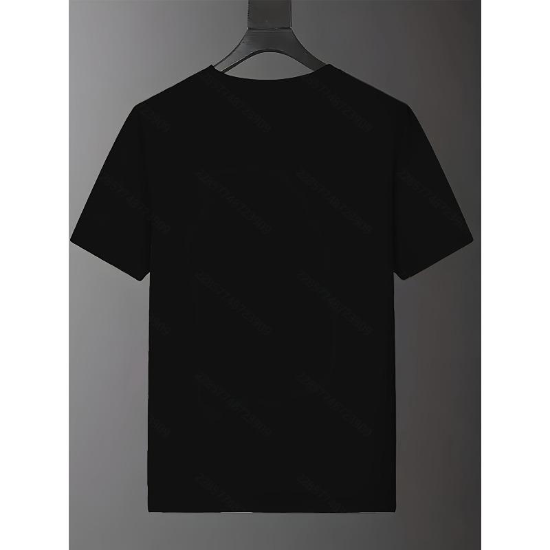 European sizes Men's Casual Short Sleeve T-Shirt  Letter Print - Breathable Summer Tee, Machine Washable Round Neck Regular Fit