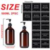 500ML 2 Τεμάχια Κεχριμπαρένι Επαναγεμιζόμενα Μπουκάλια Σαμπουάν και Conditioner Διανομείς Αφρόλουτου Μπουκάλι Σαπουνιού Μπουκάλι Λοσιόν Ντους Δοχείο Υγρού με Ετικέτες