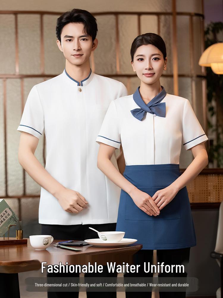 Unisex Chinese-Style Short Sleeve Workwear Top for Hotel & Restaurant Staff