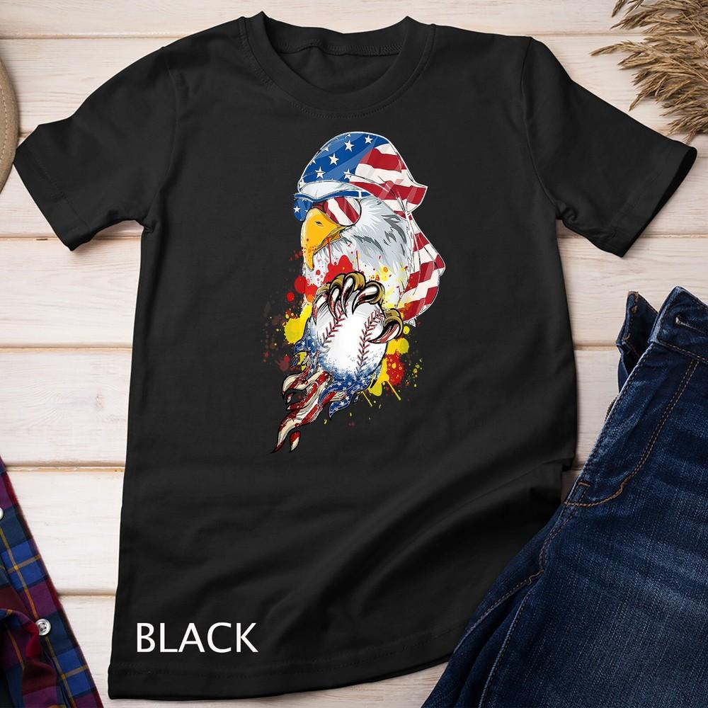 

Bald Eagle Baseball 4th Of July Men USA American Flag Boys Unisex T-shirt 3XL