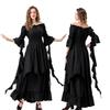Halloween nové středověké retro korzetové nádherné šaty s vícebarevnými rukávy ve tvaru rohu