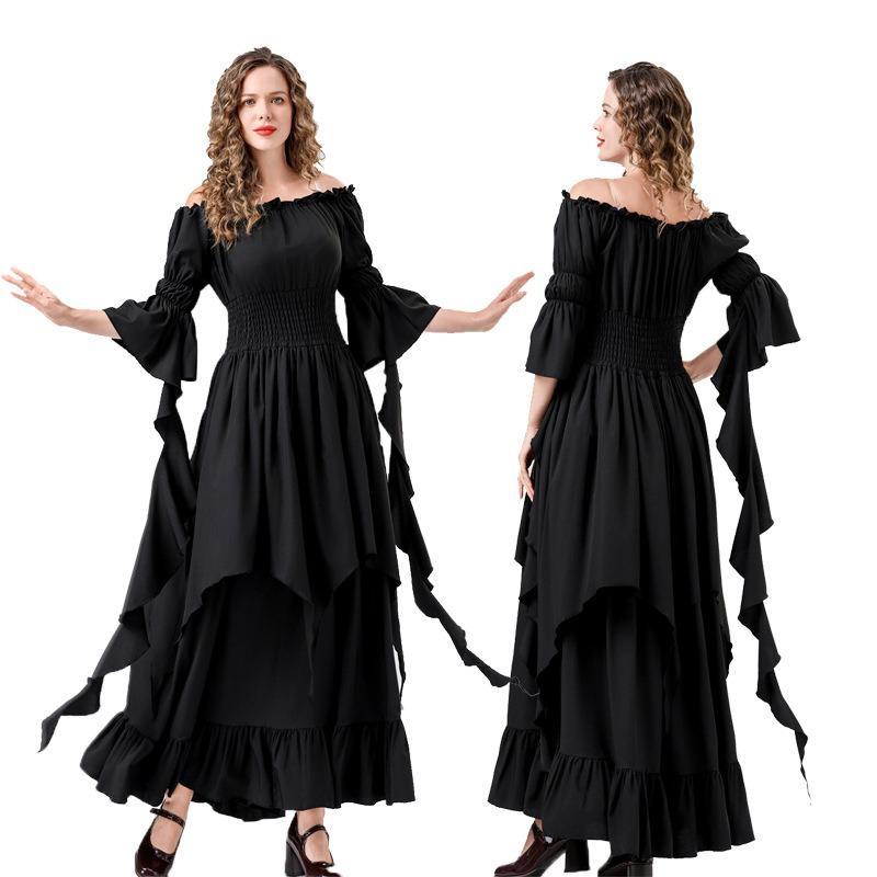Halloween new medieval retro girdle gorgeous horn sleeve multi-color dress costume