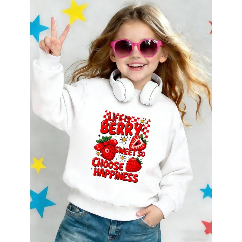 European sizes Cute Strawberry Print Pattern Kids' Thin Round Neck Sweatshirt 0-3 Years Comfortable Outdoor Outfit Choice
