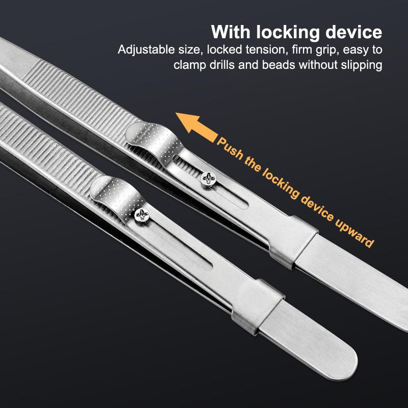 Adjustable Self Clamping Tweezers Jewelry Making Tool Slide Lock Stainless Steel Tweezers Electronic Component Repair Tools