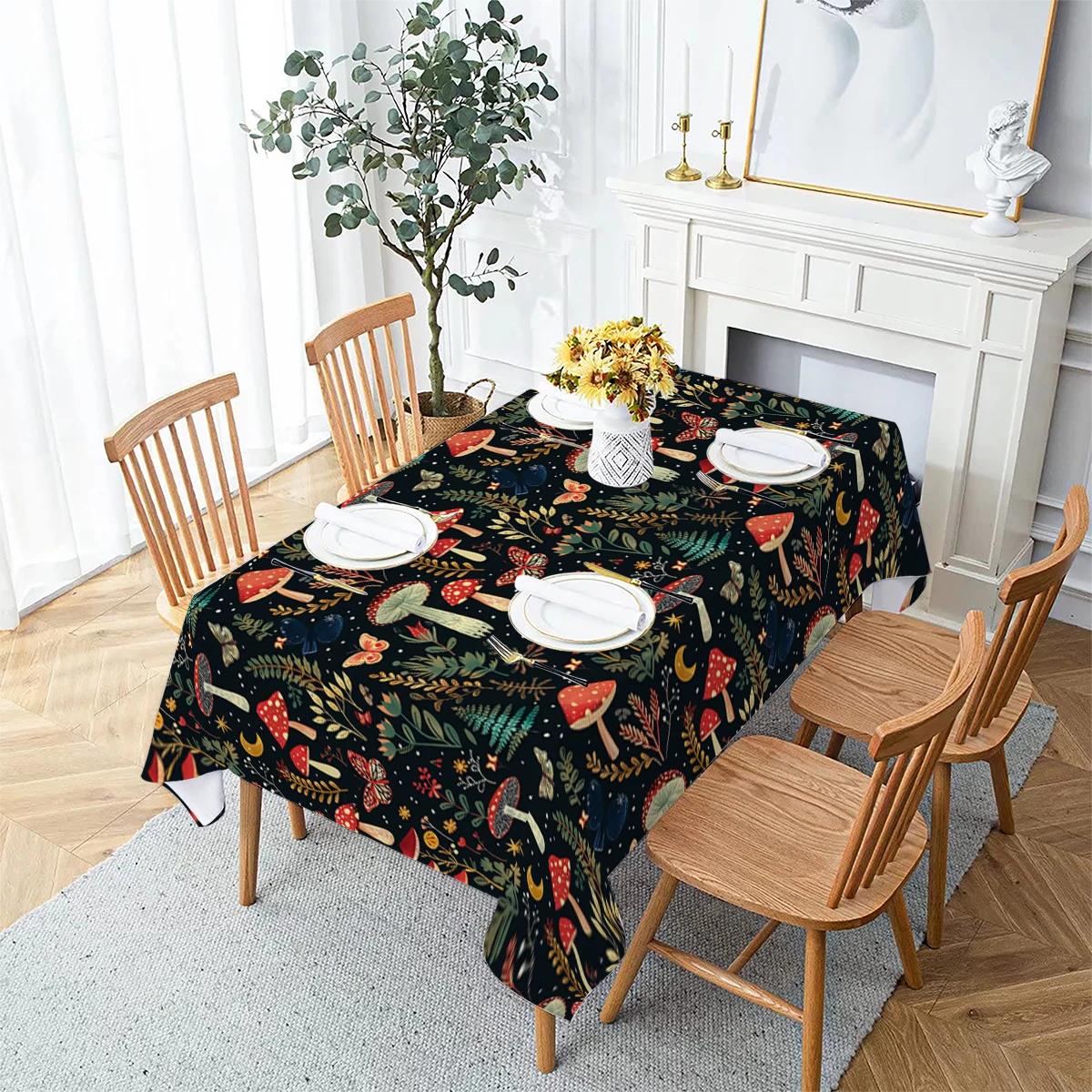 Waterdicht Polyester Tafelkleed Vlinder Bloemen Paddenstoel Maan Aquarel Print Feest Eettafelhoes Decoratie 40-70cm
