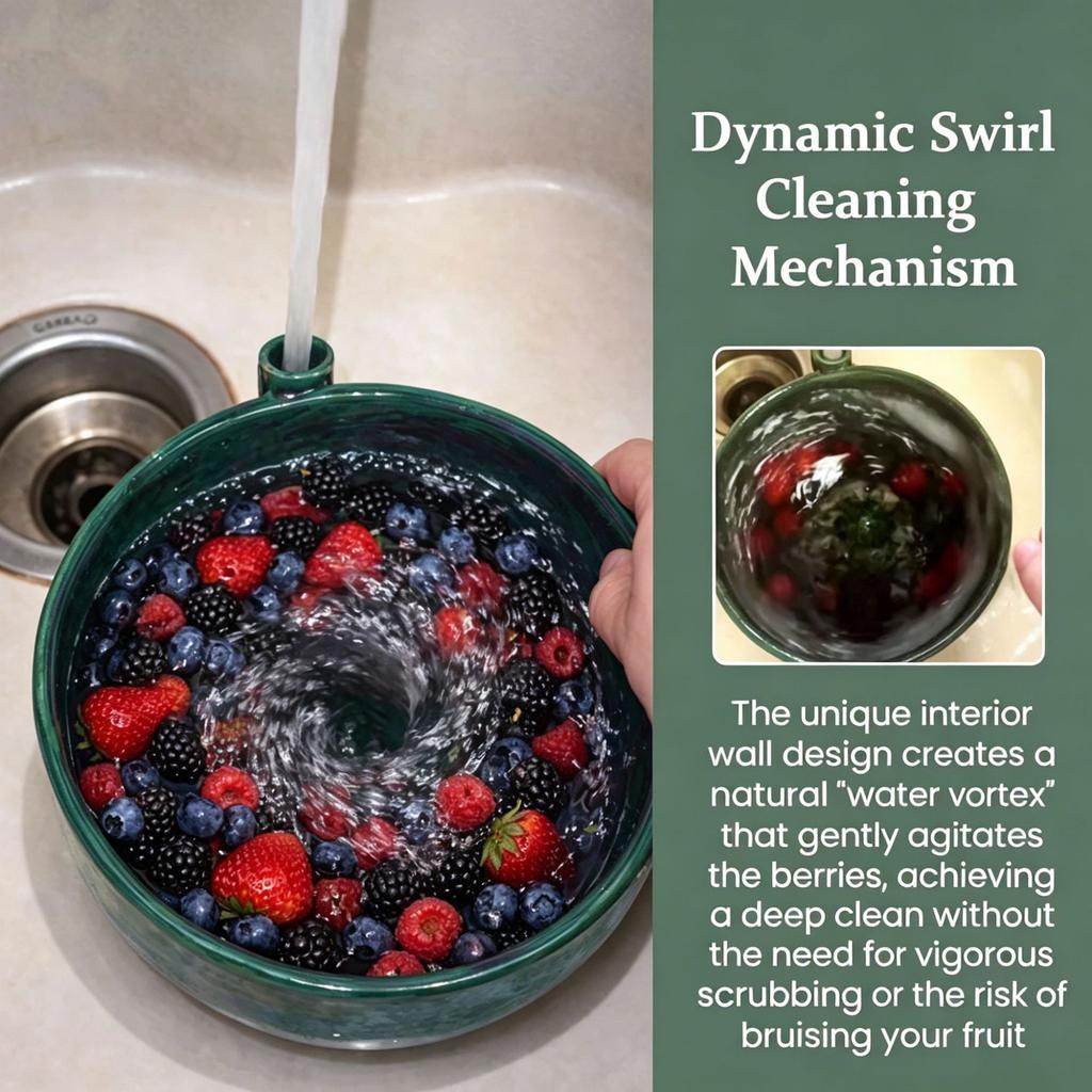 Swirling Berry Washing Bowl Self Spinning Fruit Vegetable Washer with Drain Multipurpose Kitchen Colander for Fruit