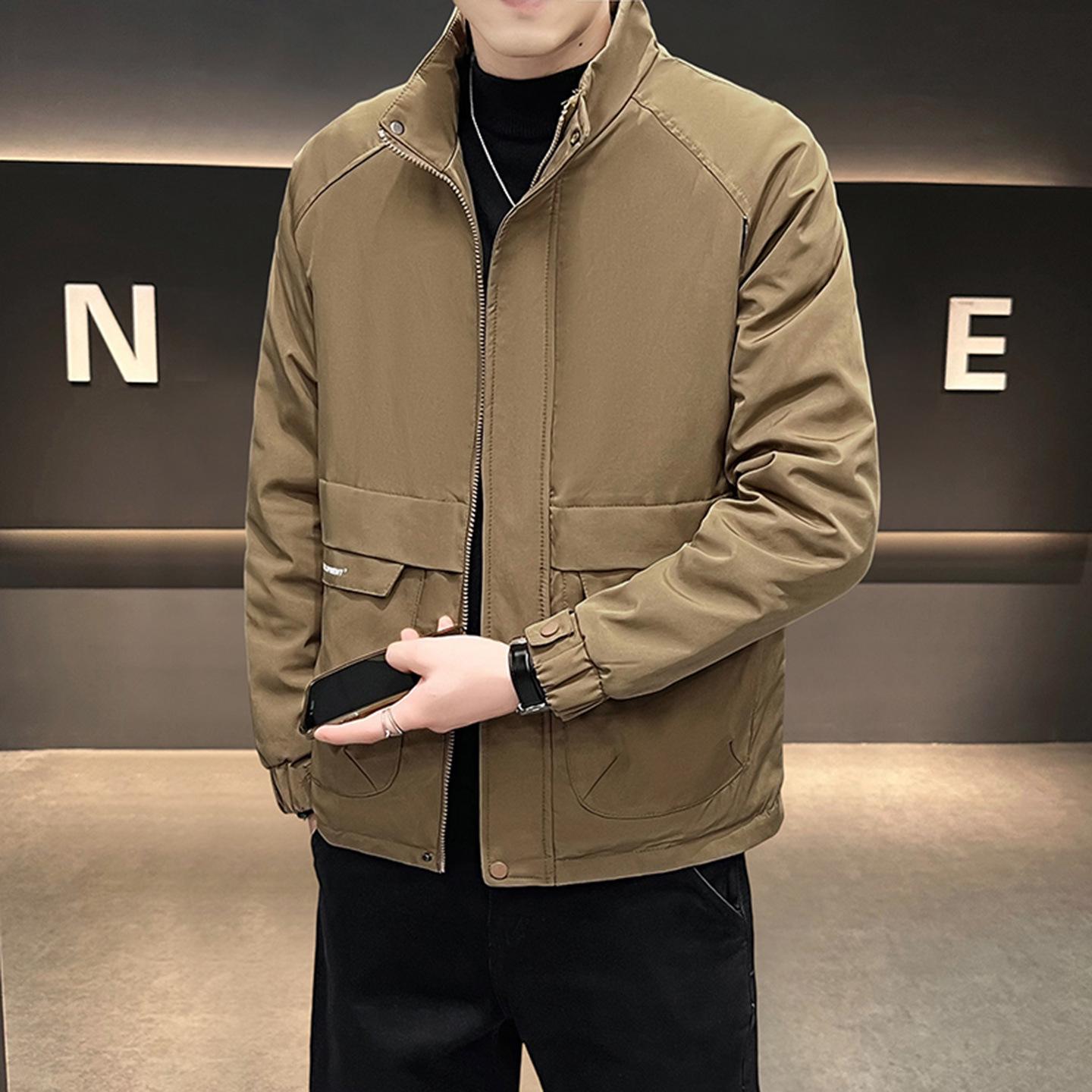 

Trendy Thick Cotton Jacket for Young Men: Loose Stand Collar, Solid Color, Functional Autumn/Winter Outerwear XL