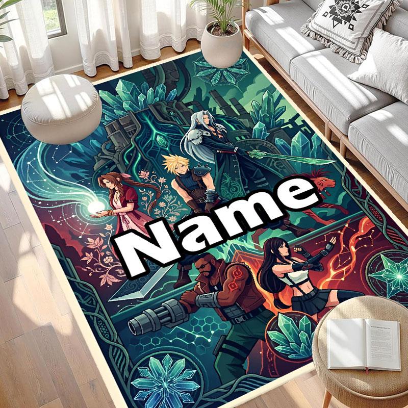Benutzerdefinierter Name Personalisierter Final Fantasy Druck Teppich, Vielseitiger Heimdekor Teppich, für Spielzimmer, Wohnung, Balkon, Eingangsbereich, Flur Geschenk