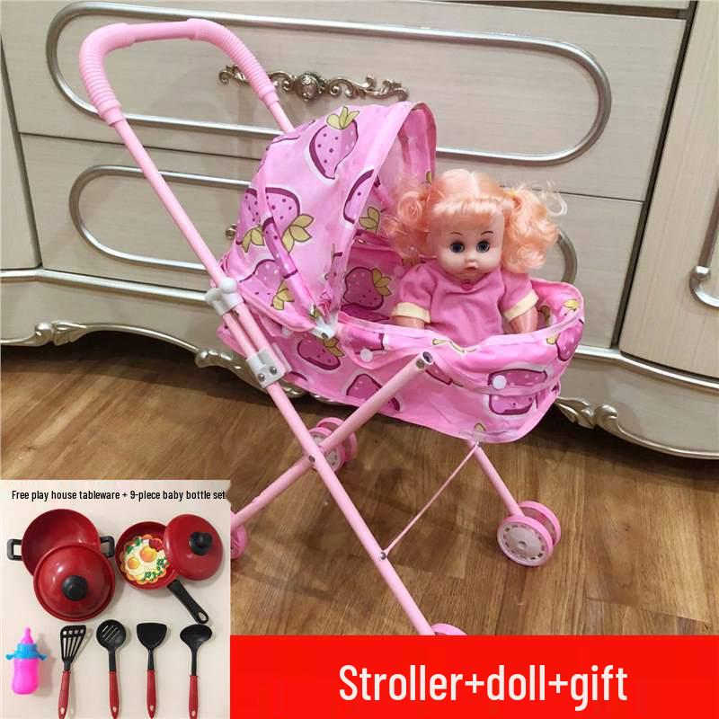 Baby Girl Doll Stroller with Light and Sound - Pretend Play Birthday Gift