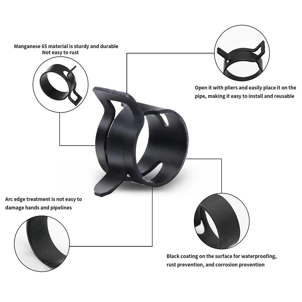 105 Pcs Black Fuel Oil Water Hose Clip hand pinched elastic throat clamp spring clamp oil pipe water pipe clamp combination Kit
