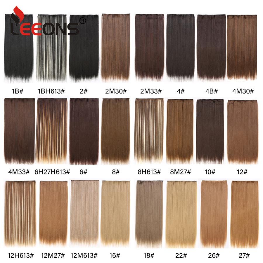 Leeons 5 Clips In Hair Extensions Synthetic Straight Heat-Resisting Fiber Clip On 24 Inch Blonde Brown Fashion Color For Women