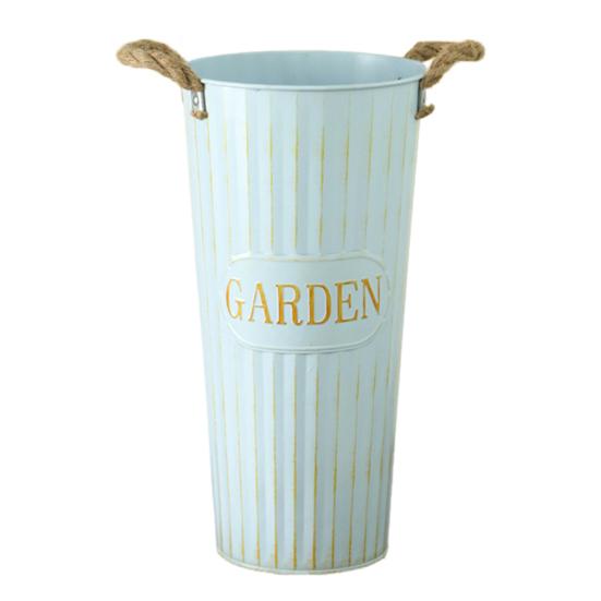 Deep Bucket Vase Galvanized Iron Flower Bucket with Rope Handles Retro Farmhouse Vase for Home Flower Arrangement