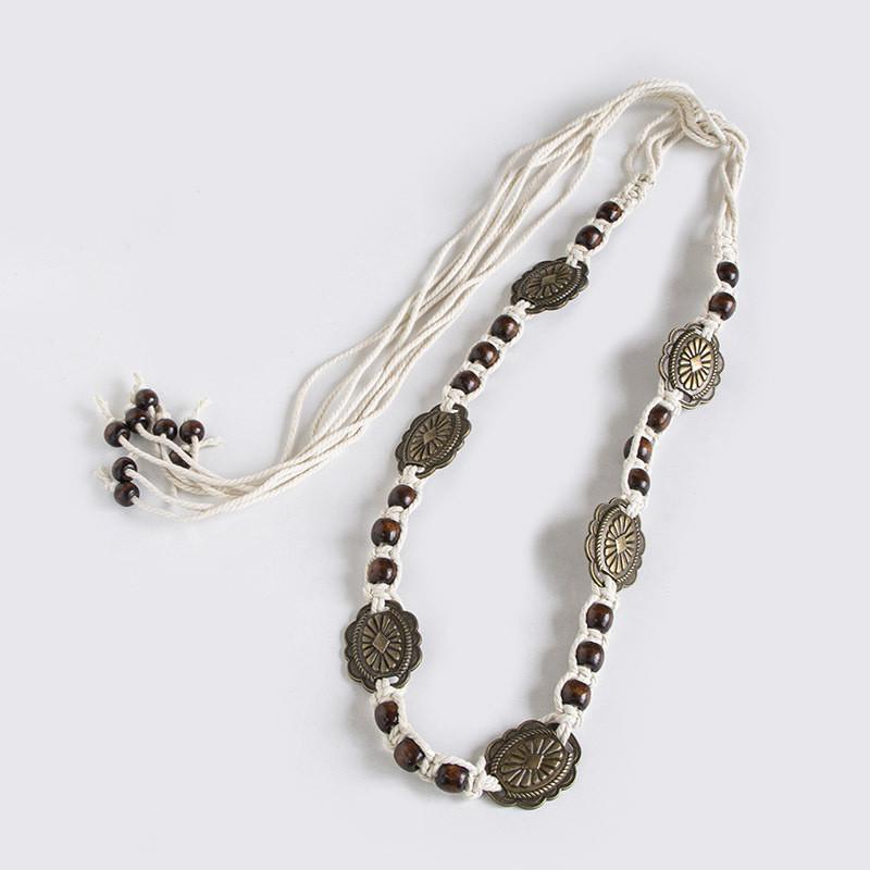 Metal Bohemian Style And Wooden Bead Decor Women Casual Woven Belt Daily For