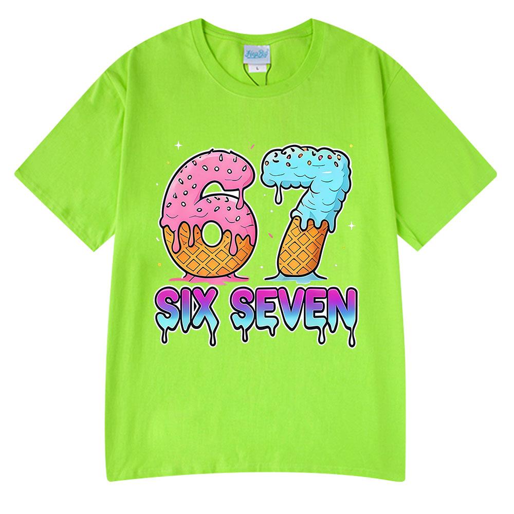 Six Seven 67 Funny Ice Cream Meme Cartoon T Shirts Unisex Women Clothing Fashion Harajuku Summer Cotton Casual Short Sleeve Tshirt