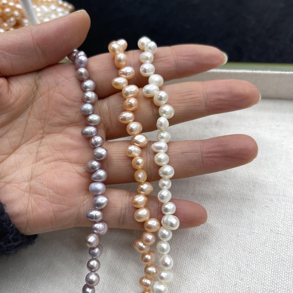 1String, White Purple Yellow Natural Freshwater Pearls, Handmade  Top Sided Drilled Hole Pearl Beads for Jewelry Making DIY (Beads 5-6mm, Length 36cm)