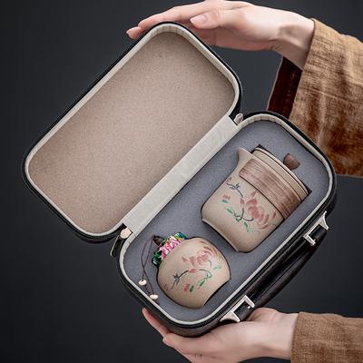 Tasse Kuaike en poterie grossière, service à thé de voyage une théière et trois tasses, portable pour le camping en plein air, cadeau d'affaires pour le thé